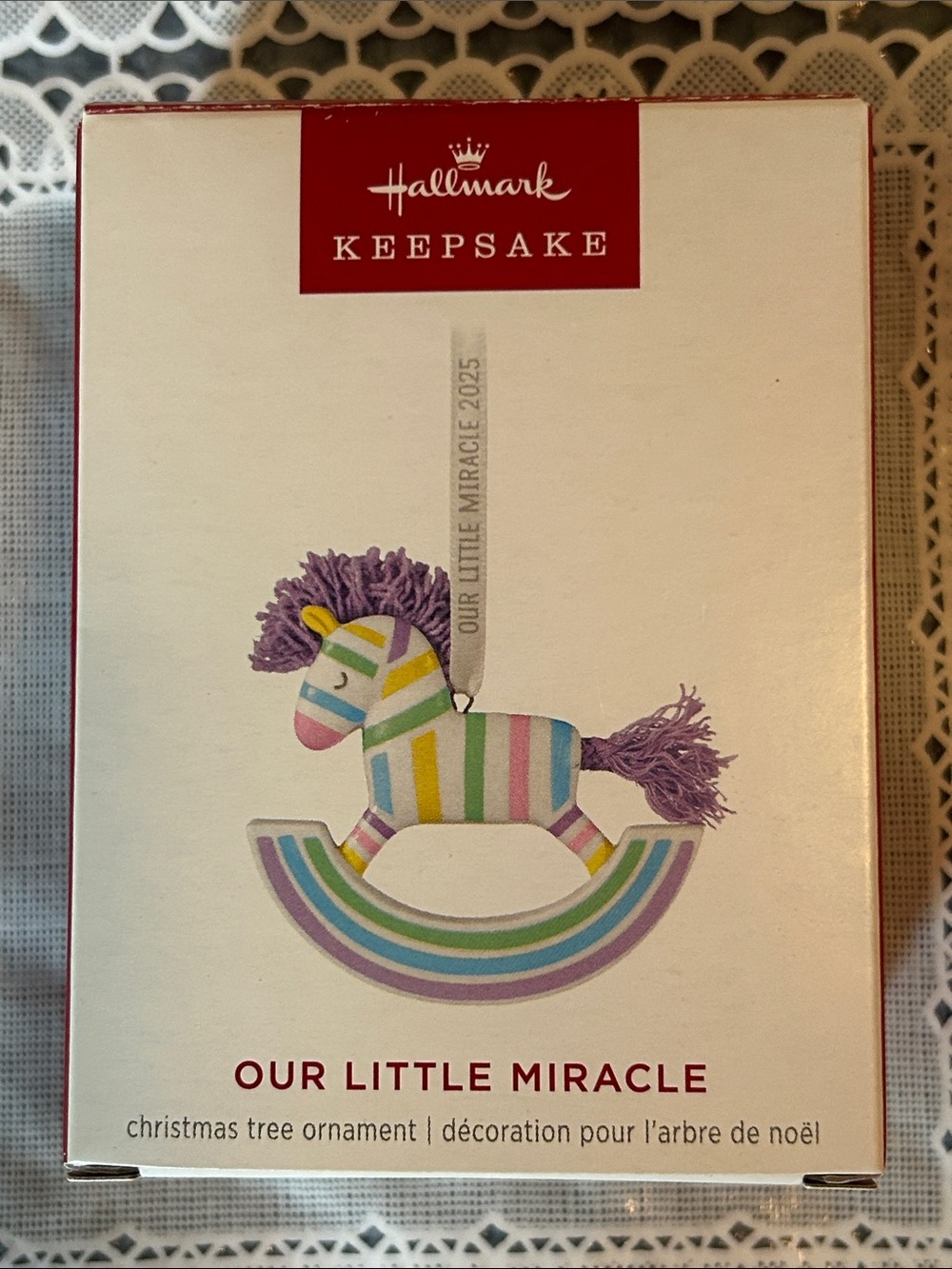 Hallmark Keepsake Pastel Striped Rocking Horse Ornament with Purple Mane 2025